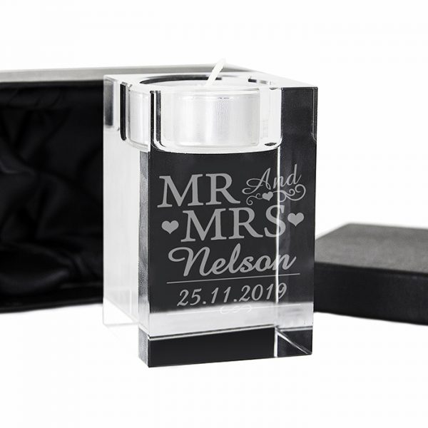 Mr & Mrs Glass Block Tea Light Holder - Image 3