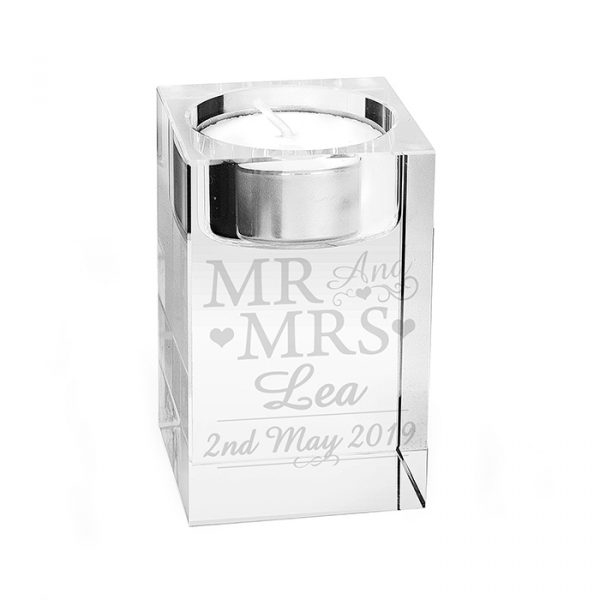 Mr & Mrs Glass Block Tea Light Holder - Image 2