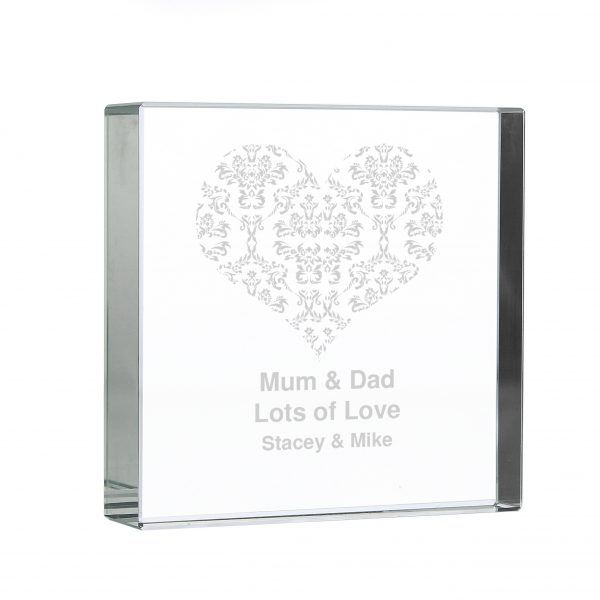 Personalised White Damask Heart Crystal Token - Image 3