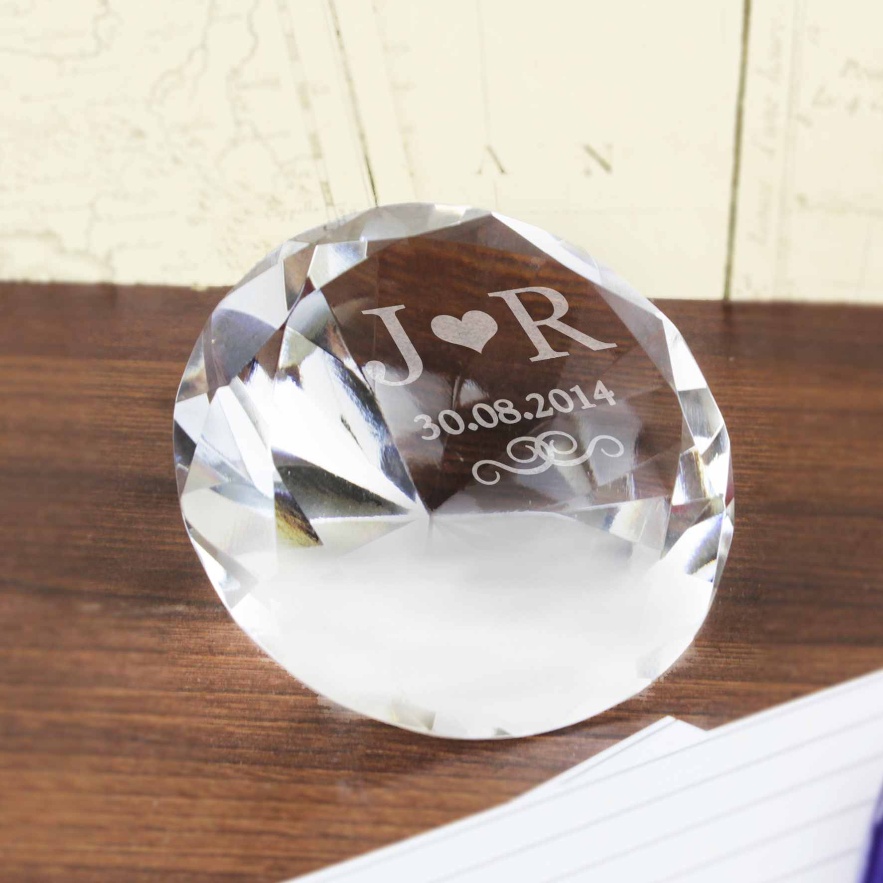 Initials Diamond Paperweight Personalised 3D Crystals, Glass Gifts