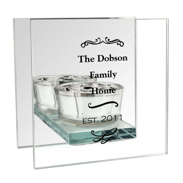 Personalised Antique Scroll Mirrored Glass Tea Light Holder - Image 4