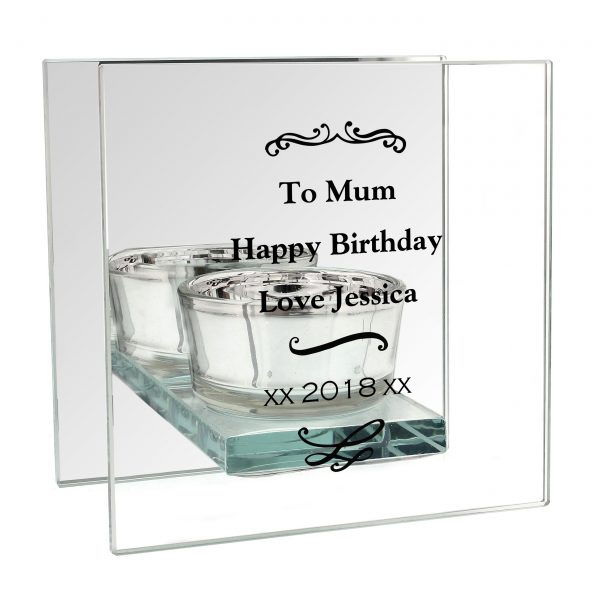 Personalised Antique Scroll Mirrored Glass Tea Light Holder - Image 2