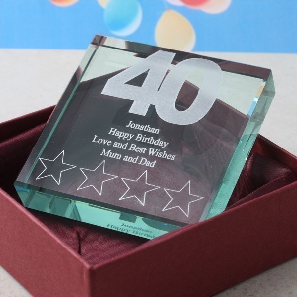 40th Birthday Square Glass Keepsake Personalised Glass Blocks