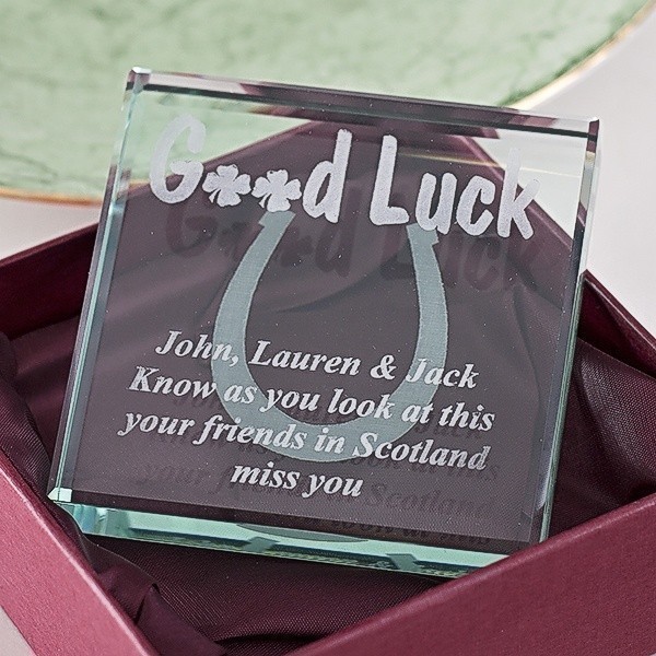 Good Luck Glass Keepsake Personalised Glass Blocks