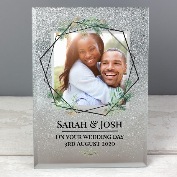 Personalised Geo Leaves 4x4 Glitter Glass Photo Frame - Image 6