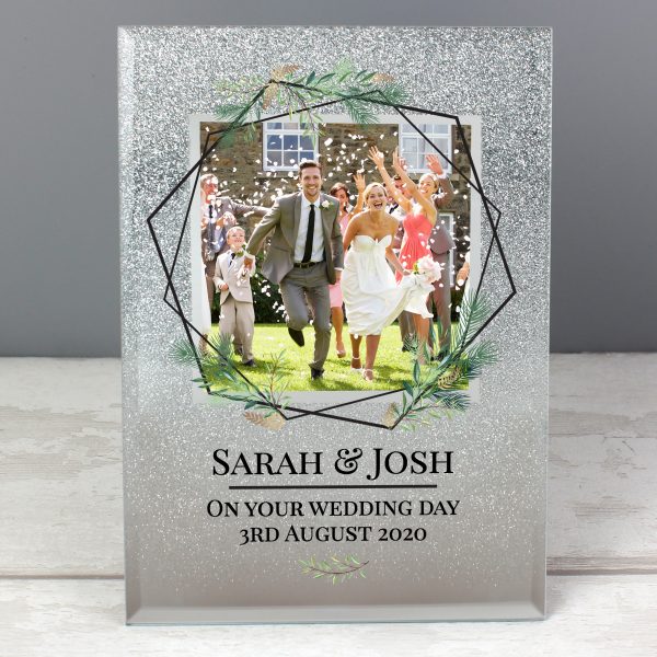 Personalised Geo Leaves 4x4 Glitter Glass Photo Frame - Image 4