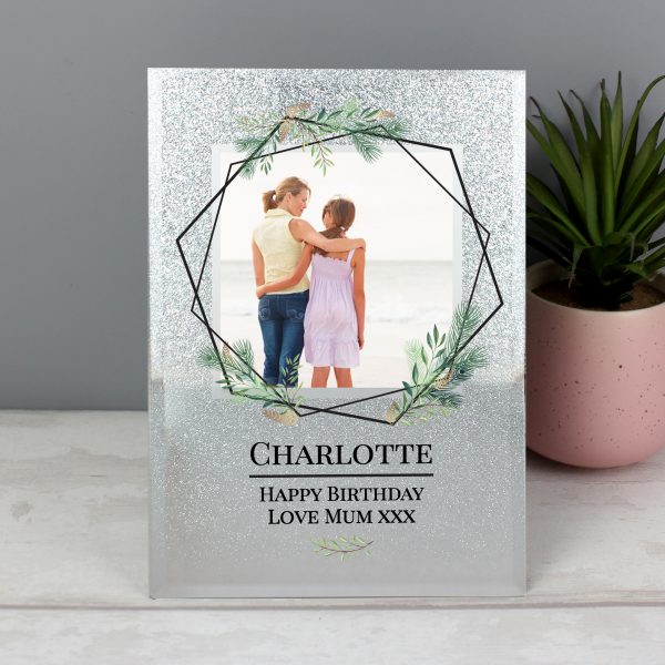 Personalised Geo Leaves 4x4 Glitter Glass Photo Frame - Image 5