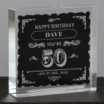 Personalised Birthday Glass Token Crystal - Vintage Typography