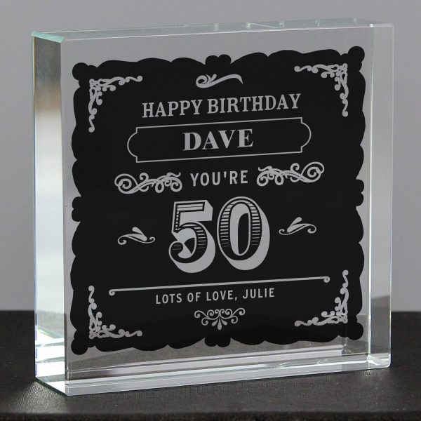 Personalised Birthday Glass Token Crystal - Vintage Typography