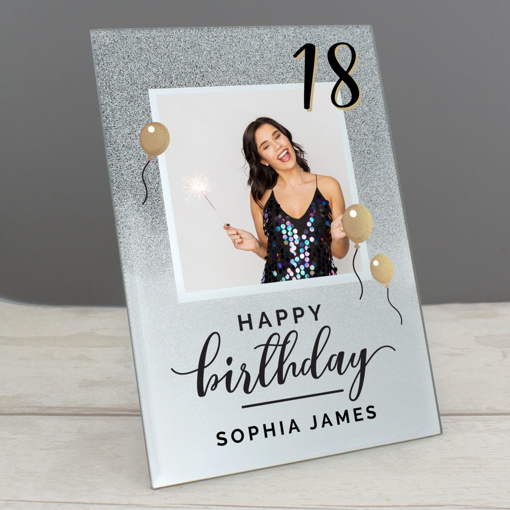 Glitter Detail 4"x4"- Choose Age Birthday Mirror Photo Frame with Number