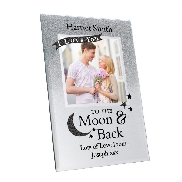 Personalised Moon & Back 4x4 Glitter Glass Photo Frame - Image 4