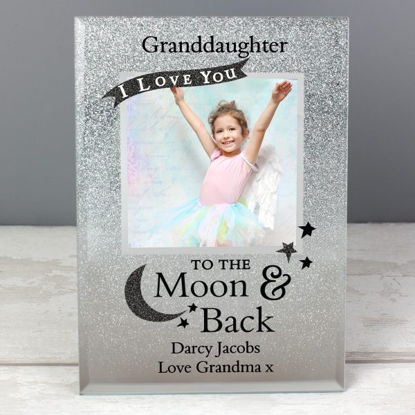 Personalised Moon & Back 4x4 Glitter Glass Photo Frame - Image 3