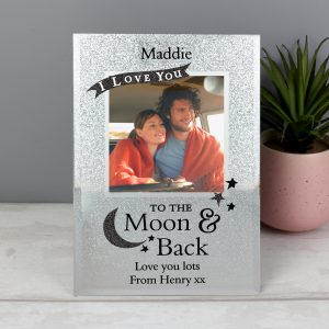 Personalised Moon & Back Glitter Photo Frame