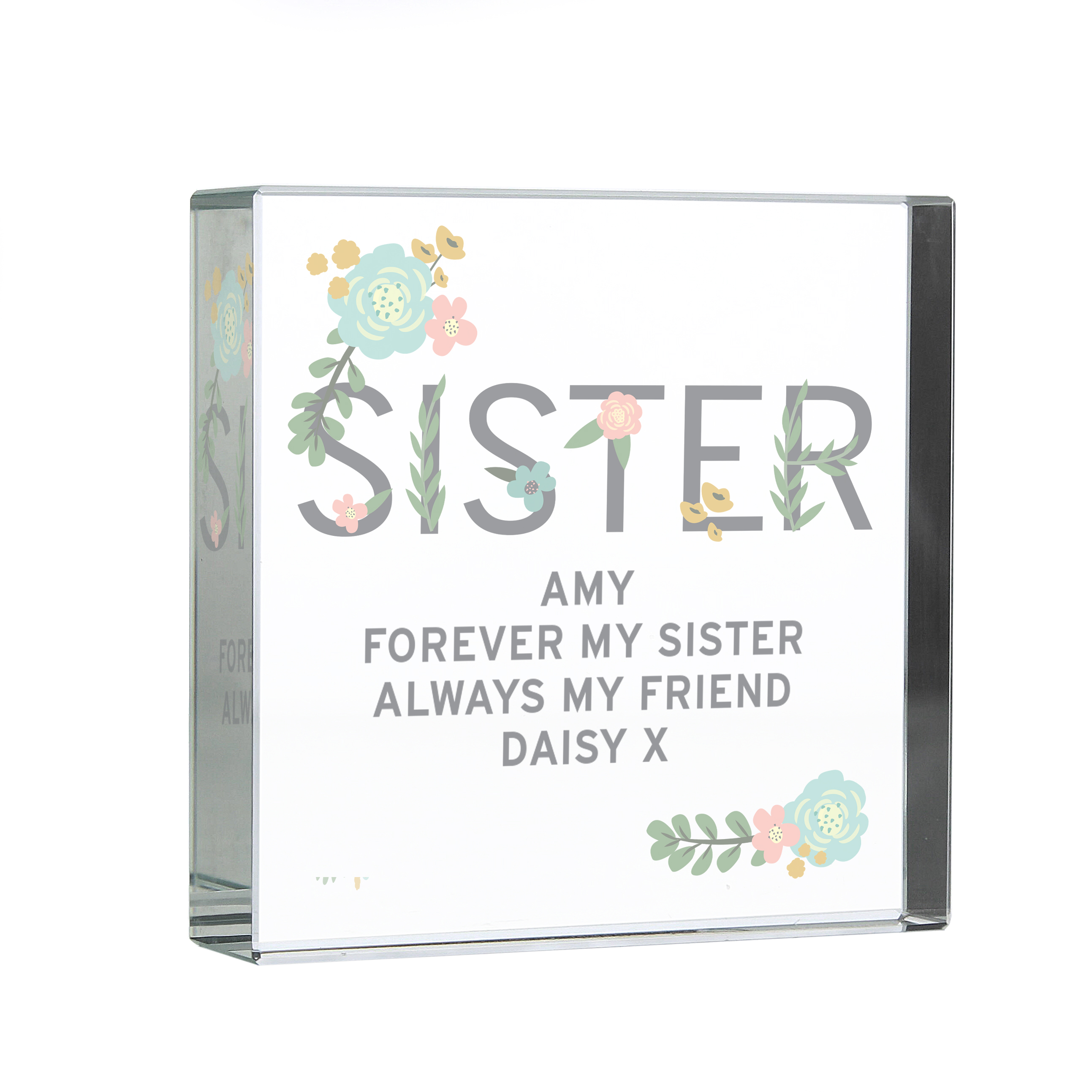 Personalised Sister Crystal Keepsake Gift PersonalisedGlassBlocks.co.uk