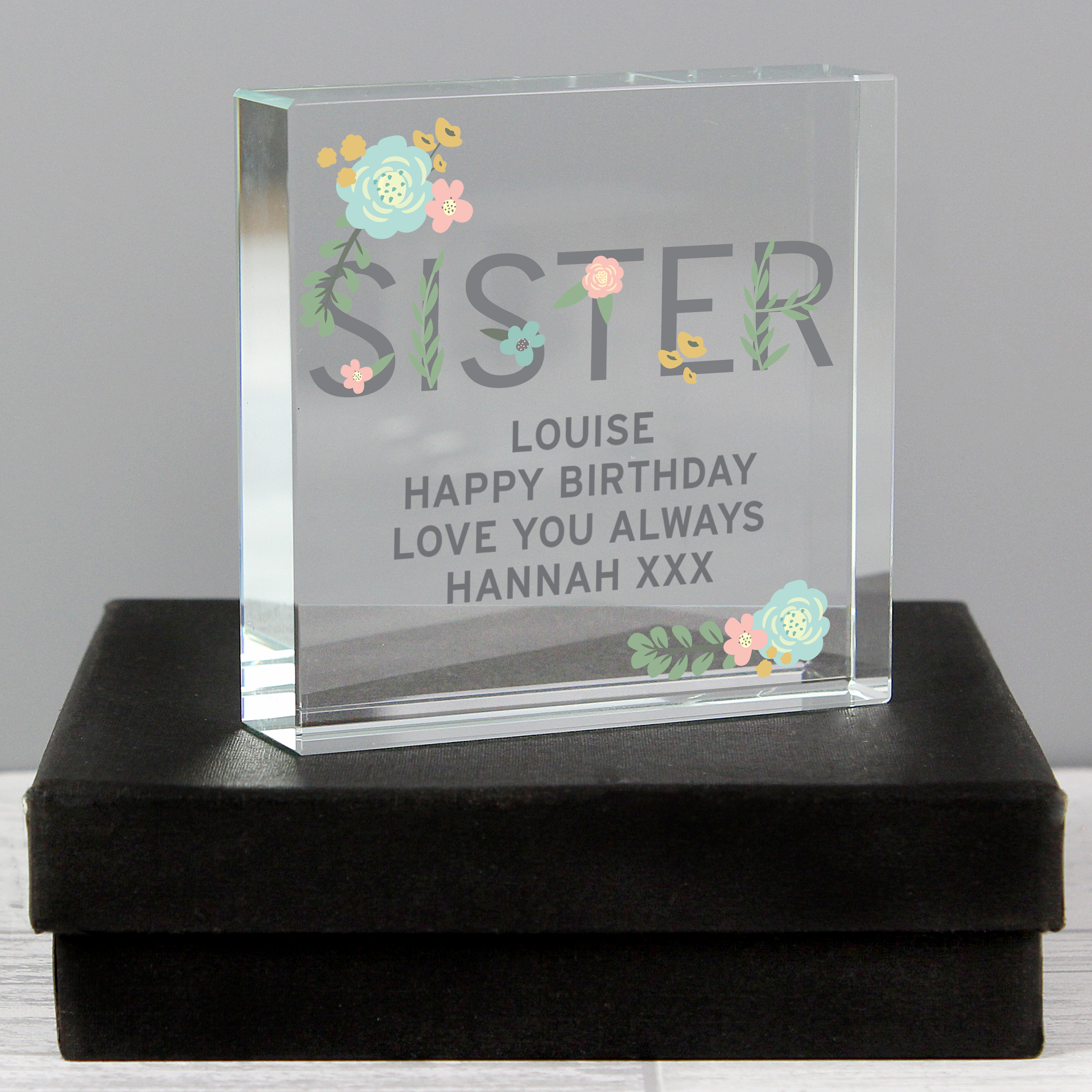 Personalised Sister Crystal Keepsake Gift PersonalisedGlassBlocks.co.uk
