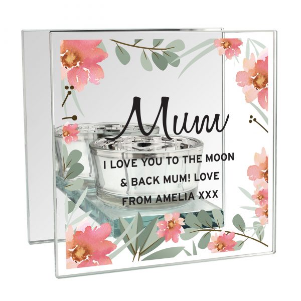 Personalised Floral Sentimental Mirrored Glass Tea Light Holder - Image 2