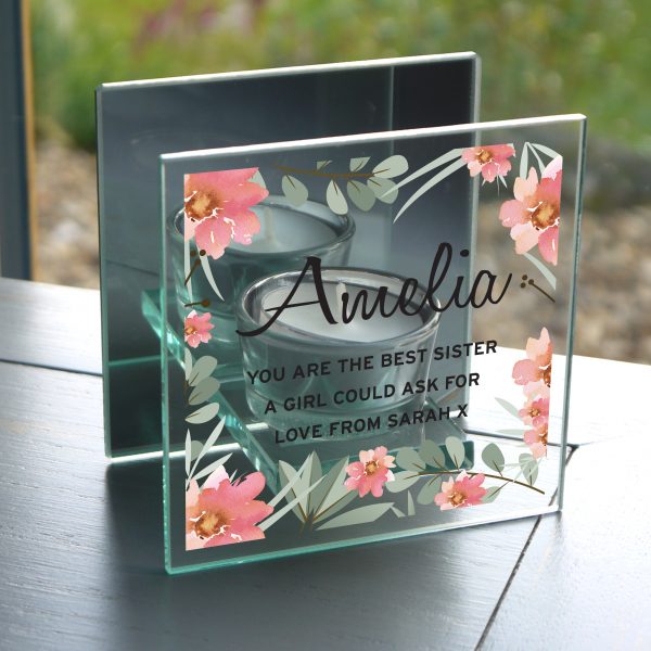 Personalised Floral Sentimental Mirrored Glass Tea Light Holder - Image 10