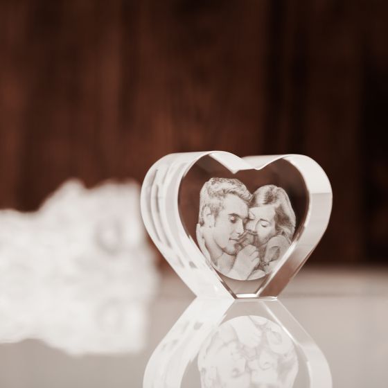 2D Engraved Photo Heart Crystal