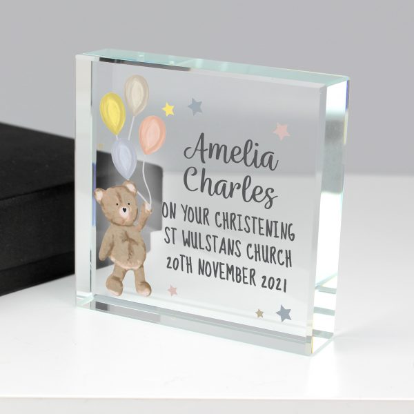 Personalised Teddy & Balloons Large Crystal Token - Image 3