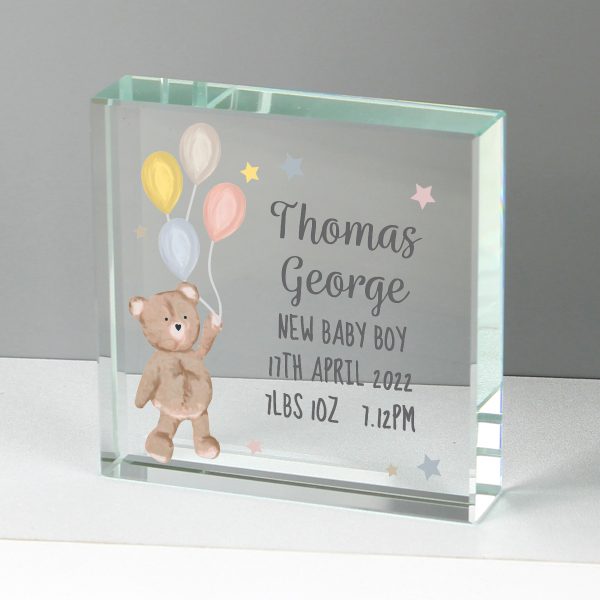 Personalised Teddy & Balloons Large Crystal Token - Image 4