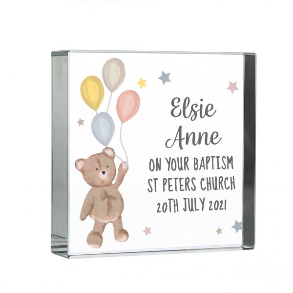 Personalised Teddy & Balloons Large Crystal Token