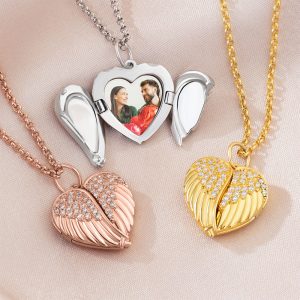 Angel Wings Memorial Locket Photo Necklace