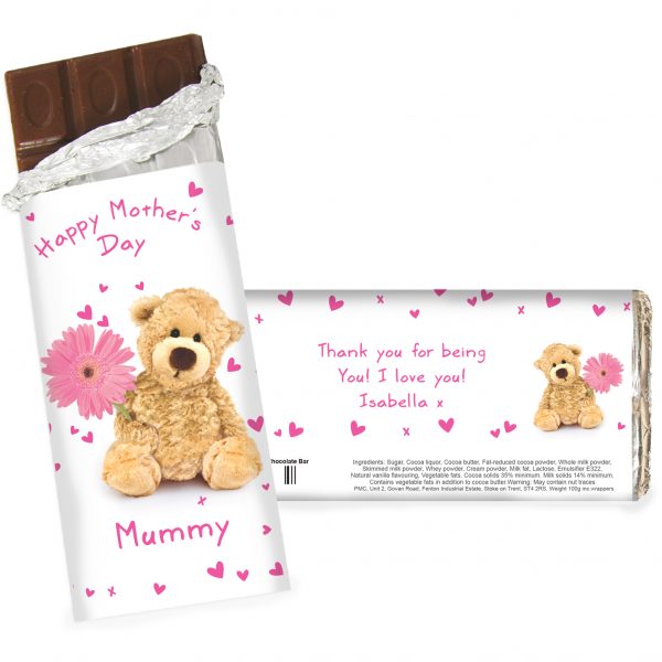 Personalised Teddy Flower Milk Chocolate Bar