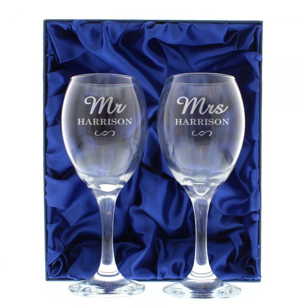 Personalised Mr & Mrs Wine Glass Set