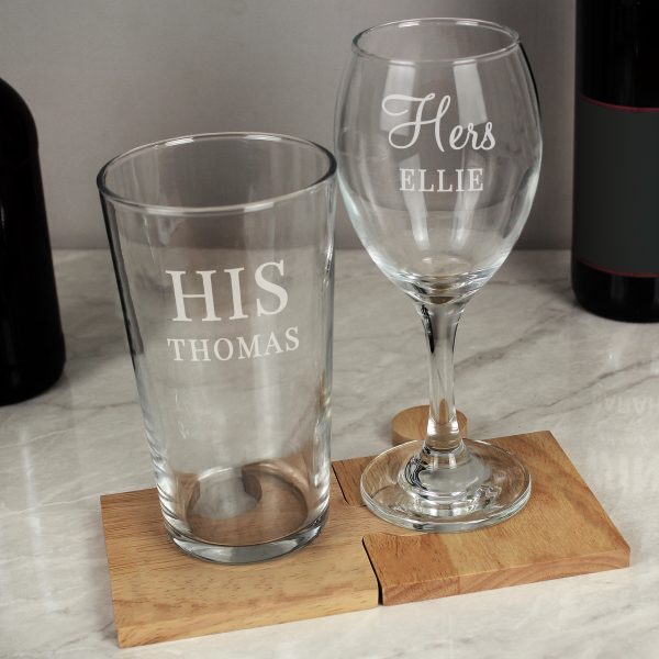 Personalised His & Her Pint and Wine Glass Set - Image 3