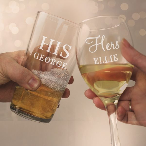 Personalised His & Her Pint and Wine Glass Set - Image 4