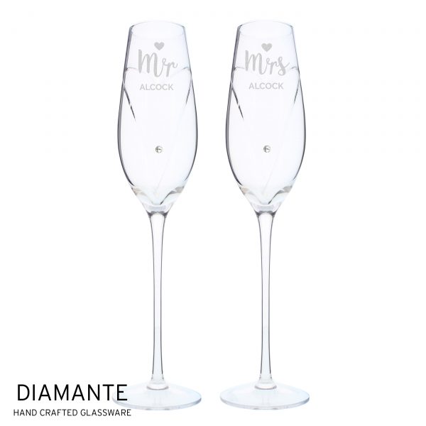 Personalised Hand Cut Mr & Mrs Pair of Flutes in Gift Box - Image 3