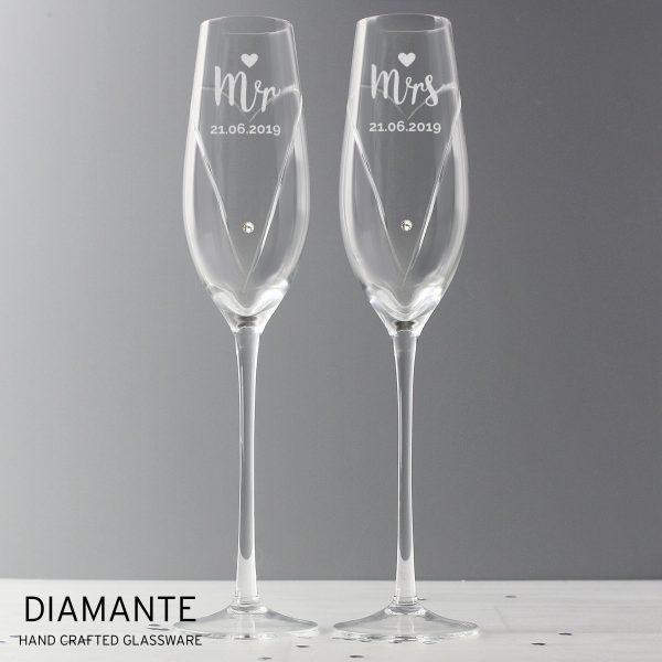 Personalised Hand Cut Mr & Mrs Pair of Flutes in Gift Box - Image 4