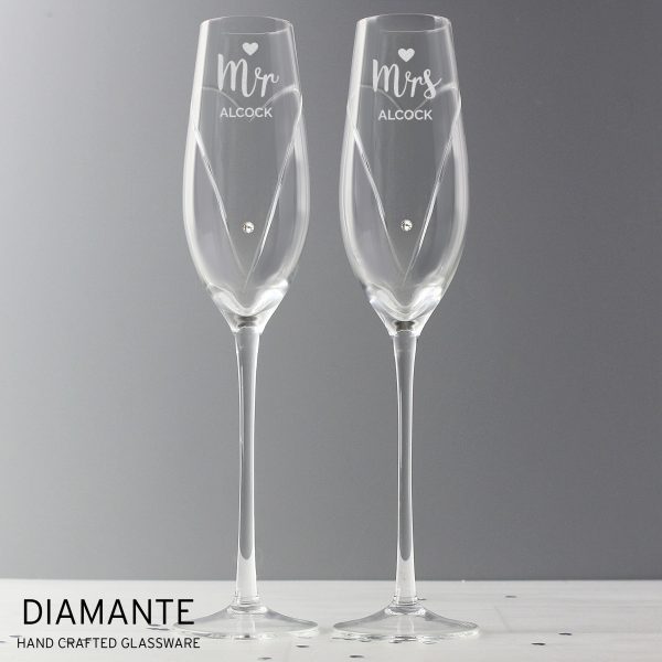 Personalised Hand Cut Mr & Mrs Pair of Flutes in Gift Box - Image 5