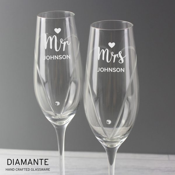 Personalised Hand Cut Mr & Mrs Pair of Flutes in Gift Box - Image 8