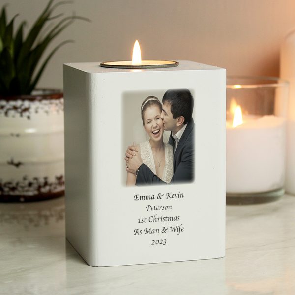 Personalised Photo Upload White Wooden Tea light Holder - Image 2