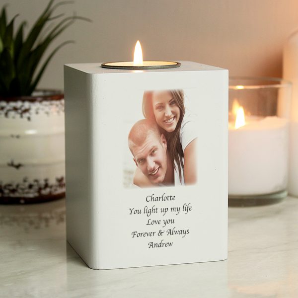 Personalised Photo Upload White Wooden Tea light Holder - Image 3
