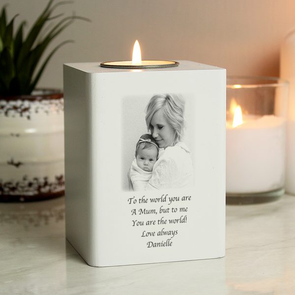 Personalised Photo Upload White Wooden Tea light Holder - Image 4