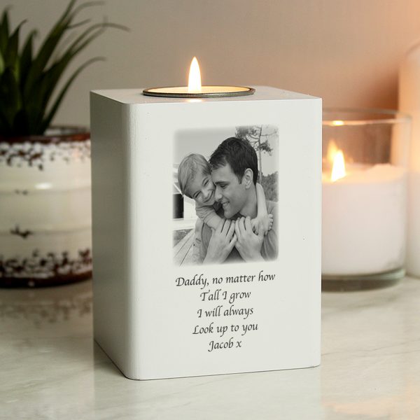 Personalised Photo Upload White Wooden Tea light Holder - Image 5