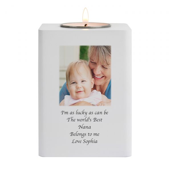 Personalised Photo Upload White Wooden Tea light Holder - Image 6