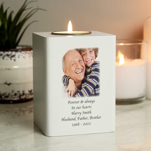 Personalised Photo Upload White Wooden Tea light Holder - Image 7