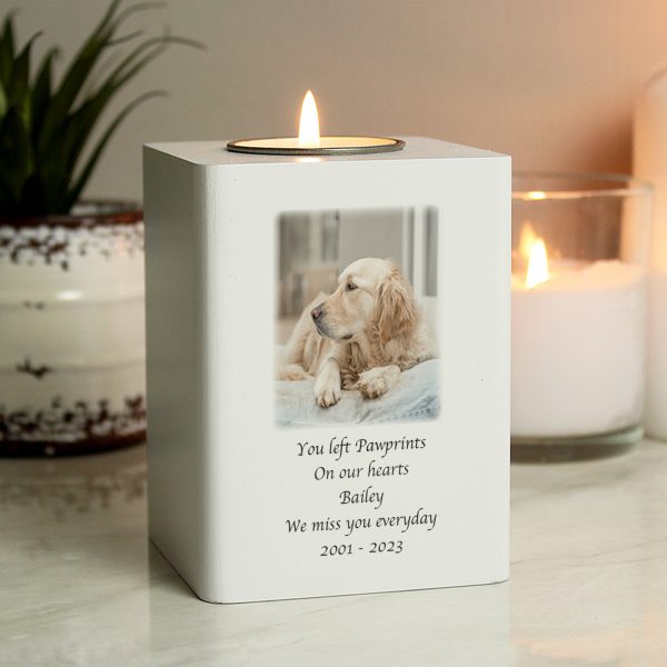 Personalised Photo Upload White Wooden Tea light Holder - Image 9