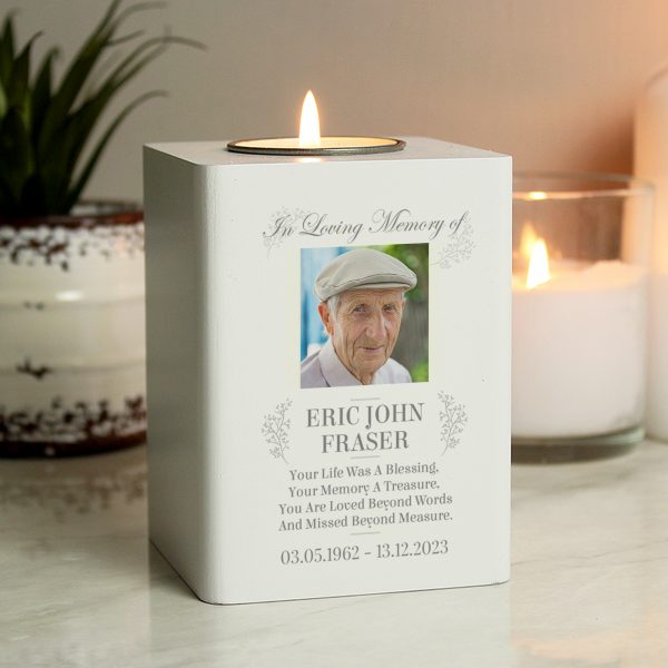 Personalised Memorial Photo Upload White Wooden Tea light Holder - Image 2