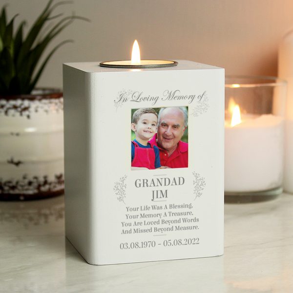 Personalised Memorial Photo Upload White Wooden Tea light Holder - Image 4