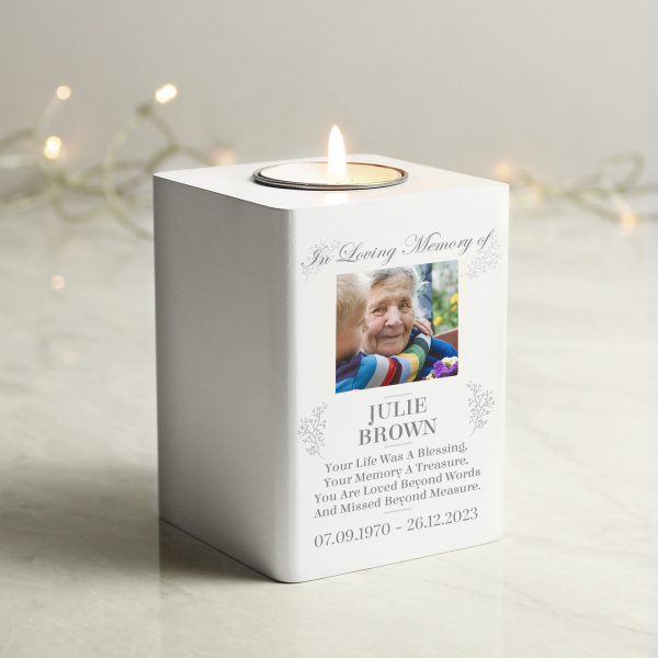 Personalised Memorial Photo Upload White Wooden Tea light Holder - Image 3