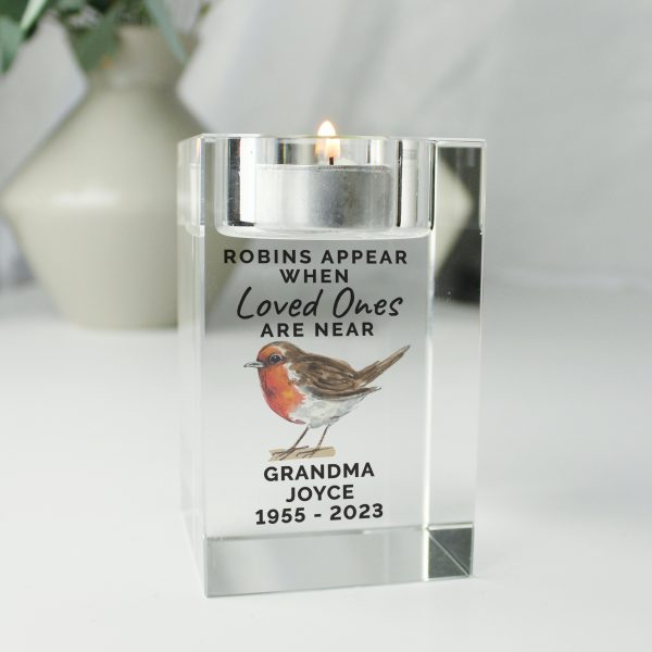 Personalised Robin Memorial Glass Tealight Holder - Image 3