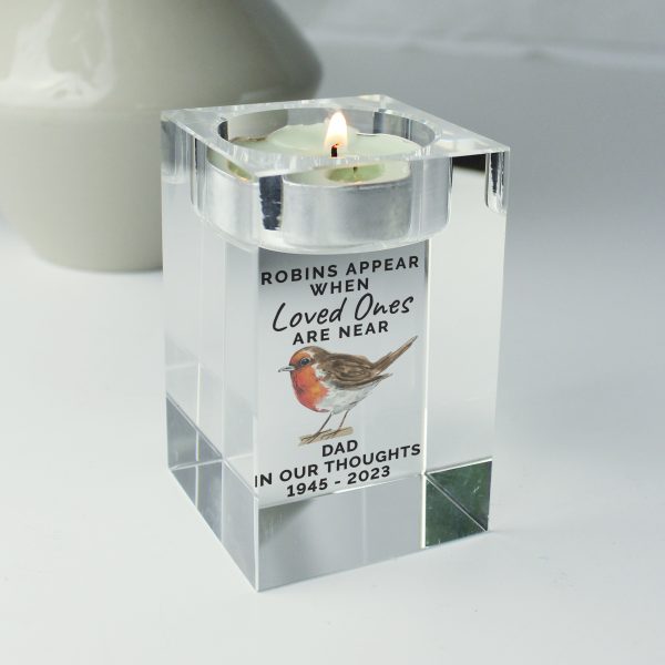 Personalised Robin Memorial Glass Tealight Holder - Image 4