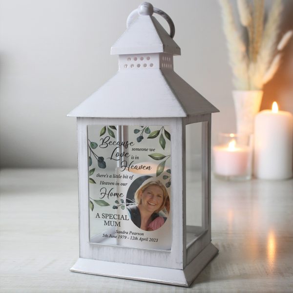 Personalised Botanical Memorial Photo Upload White Lantern - Image 3