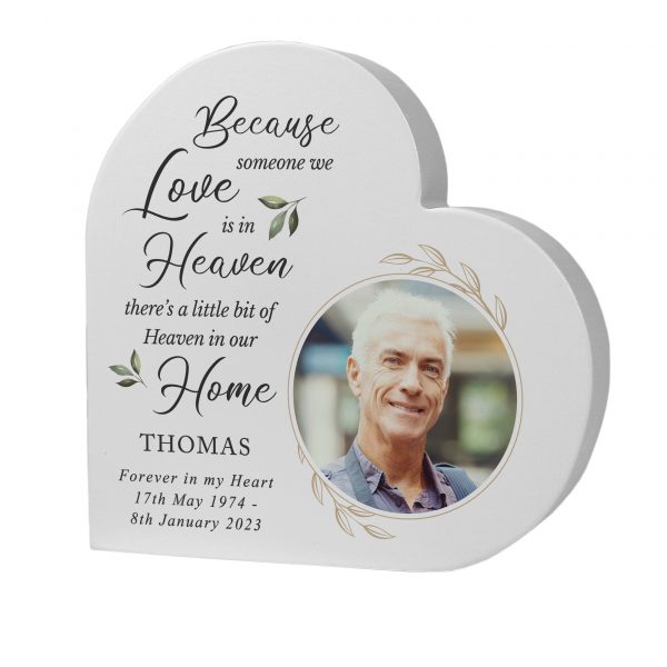 Personalised Botanical Memorial Photo Upload Heart Ornament
