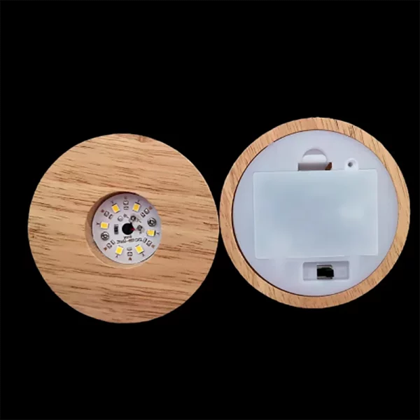 8cm Static White Light Round Wooden Look Base - Image 2