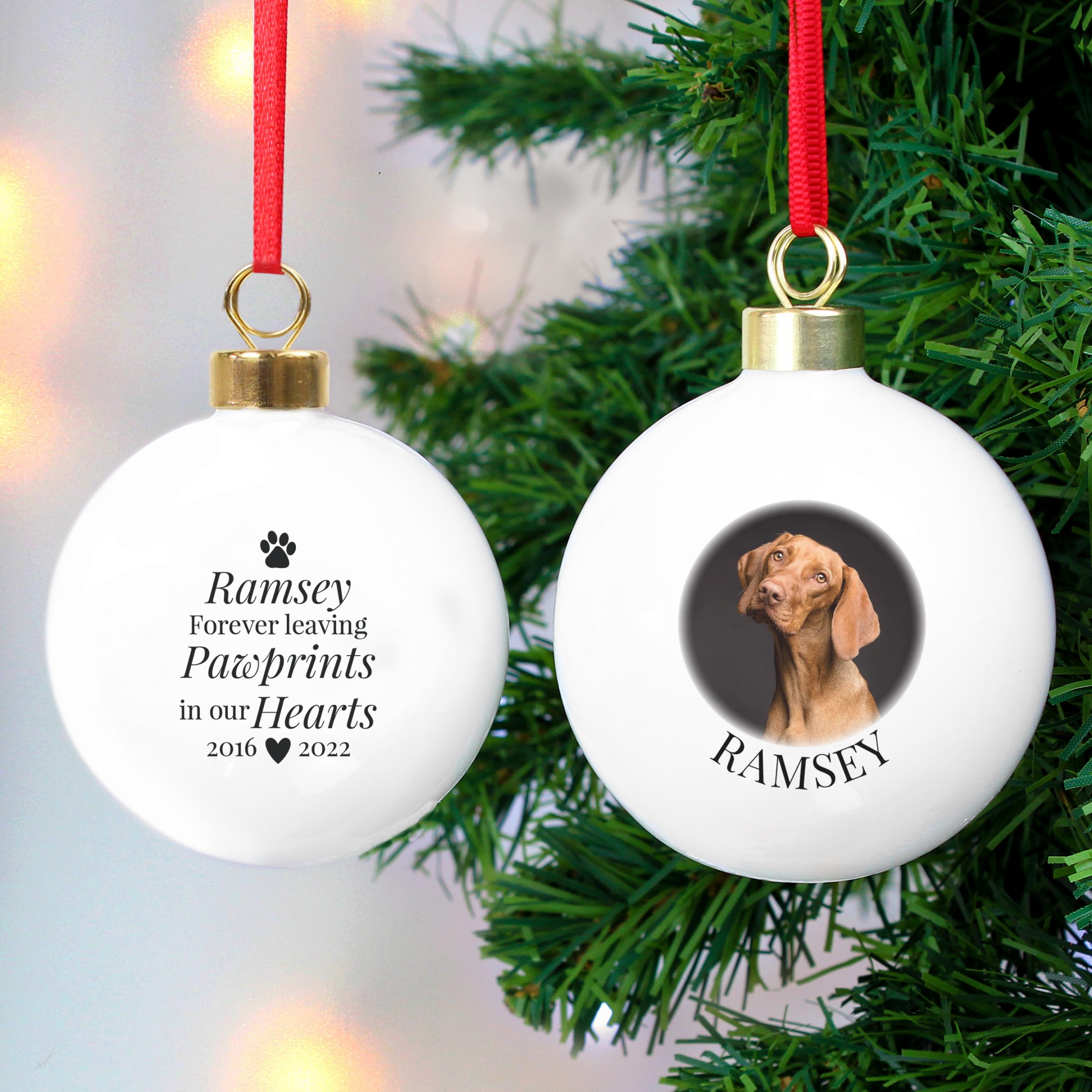 Personalised Paw Print Memorial Photo Upload Bauble - Image 3